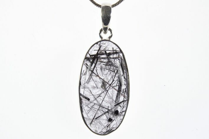 Glassy Tourmalinated Quartz Pendant - Sterling Silver #339832